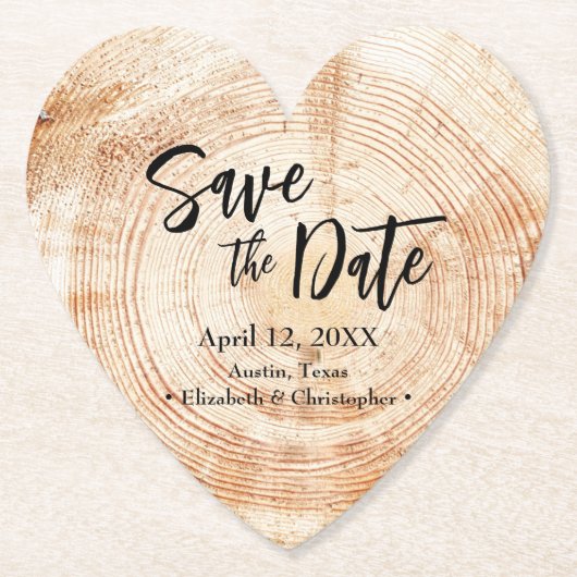 Save the date Wood grain Wedding Rustic  Kartonnen Onderzetters (Voorkant)