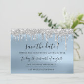 Save The Date Zilver Grijs Blauw Spark Drips Lux (Staand voorkant)