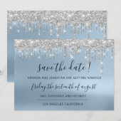 Save The Date Zilver Grijs Blauw Spark Drips Lux (Voorkant / Achterkant)