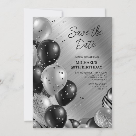 Save the Date Zilveren 50e verjaardag Kaart (Voorkant)