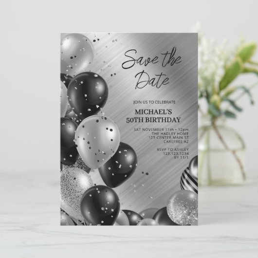 Save the Date Zilveren 50e verjaardag Kaart (Staand voorkant)