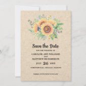 Save the date. Zonnebloemen rustieke bruiloft foto Kaart (Voorkant)