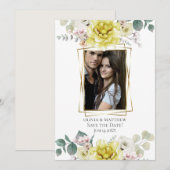 Save the date | Zonneschijn gele pioenroos bloemen Kaart (Voorkant / Achterkant)