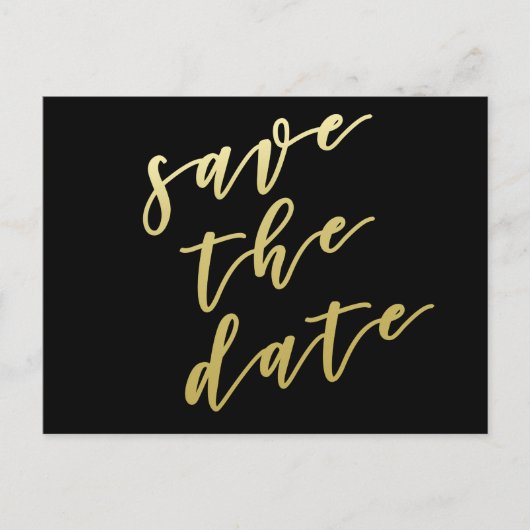 Save the date | Zwart en Faux Gold Script-Briefkaa Aankondigingskaart (Voorkant)