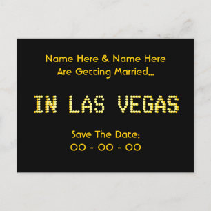 Save the date. Zwart en geel.  Las Vegas Wedding. Aankondigingskaart