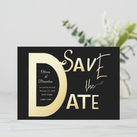 Save The Date zwart en goud sjabloon Kaart (Staand voorkant)