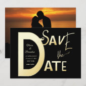 Save The Date zwart en goud sjabloon Kaart (Voorkant / Achterkant)