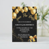 Save the Date Zwart Goud 50e Verjaardag Uitnodigin Kaart (Staand voorkant)