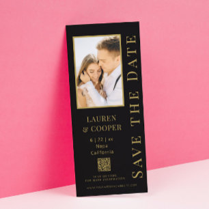 Save The Date Zwart Goud QR Code Moderne Trouwdag