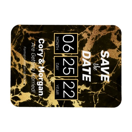 Save the date | Zwart-gouden marmer-magneet Magneet (Horizontaal)