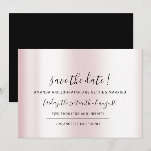 Save The Date Zwart Minimalisme Roze Pastel (Voorkant / Achterkant)