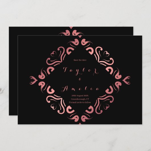 Save the Date Zwart Roos Goud (Voorkant / Achterkant)