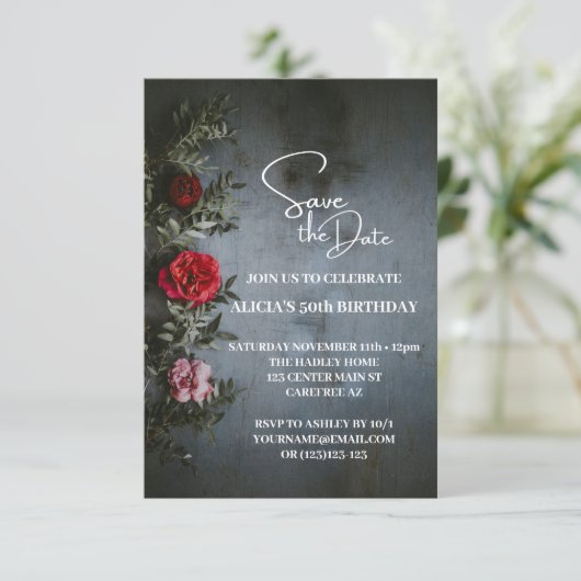 Save the Date Zwart Wit 50e Verjaardag uitnodiging (Staand voorkant)
