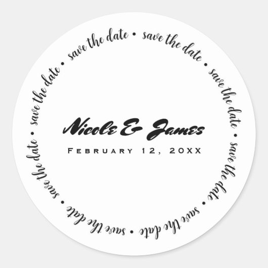 Save the Date Zwart Wit Aangepaste Verloving Ronde Sticker (Voorkant)