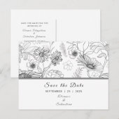 "Save the Date" zwart & wit madeliefbloempatroon Briefkaart (Voorkant / Achterkant)