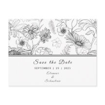 "Save the Date" zwart & wit madeliefbloempatroon