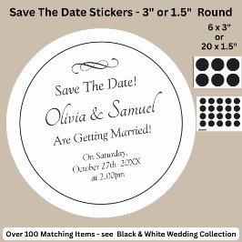 Save The Date - Zwart & Wit met oneindig scrollen Ronde Sticker