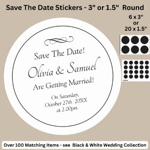 Save The Date - Zwart & Wit met oneindig scrollen Ronde Sticker
