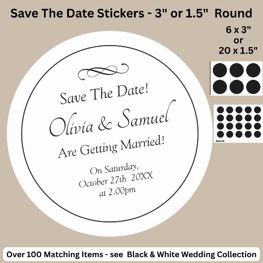 Save The Date - Zwart & Wit met oneindig scrollen Ronde Sticker