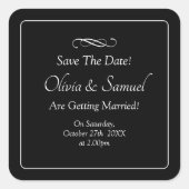 Save The Date - Zwart & Wit met Oneindig Scrollen Vierkante Sticker (Voorkant)