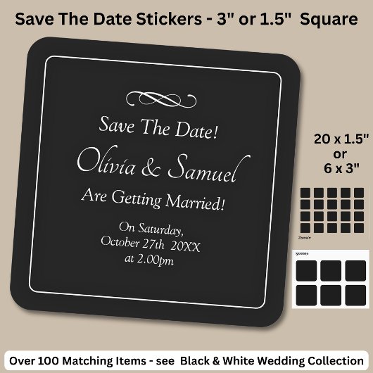 Save The Date - Zwart & Wit met Oneindig Scrollen Vierkante Sticker