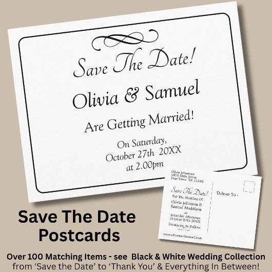 Save The Date - Zwart & Wit met oneindige scroll Aankondigingskaart
