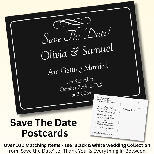 Save The Date -Zwart & Wit met oneindige scroll Aankondigingskaart