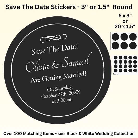 Save The Date - Zwart & Wit met oneindige scroll Ronde Sticker