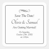 Save The Date - Zwart & Wit met oneindige scroll Vierkante Sticker (Voorkant)