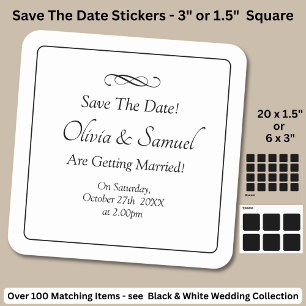 Save The Date - Zwart & Wit met oneindige scroll Vierkante Sticker