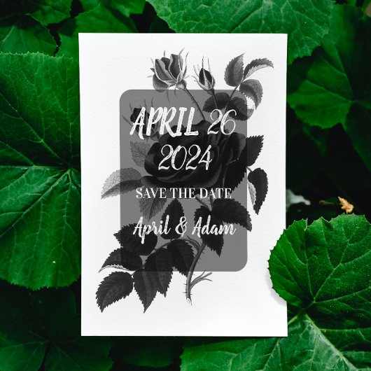 Save the Date Zwart-wit Rose Botanical