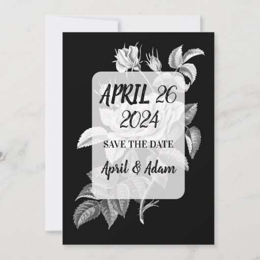 Save the Date Zwart-wit Rose Botanical (Voorkant)
