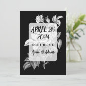 Save the Date Zwart-wit Rose Botanical (Staand voorkant)