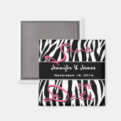 Save the Date Zwart Wit Roze Zebra Print Magneet (Voorkant / Achterkant)
