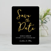 Save the Date Zwart Witte Gouden Bruiloft Folie Uitnodiging (Staand Voorkant)