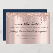 Save The Date Zwarte Roos Druppels Blauw Marine (Voorkant / Achterkant)