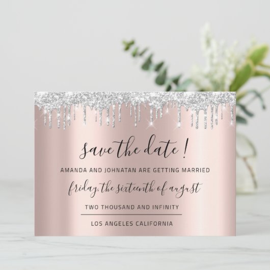 Save The Date Zwarte Roos Zilver Grijs (Staand voorkant)