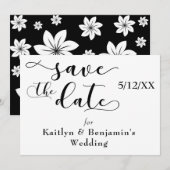 "Save the Date" Zwarte typografie met bloemachterg Save The Date (Voorkant / Achterkant)