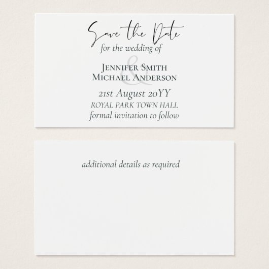 Save the Dates KOOPJE Klassieke witte bruiloft Visitekaartje (Voorkant /achterkant)