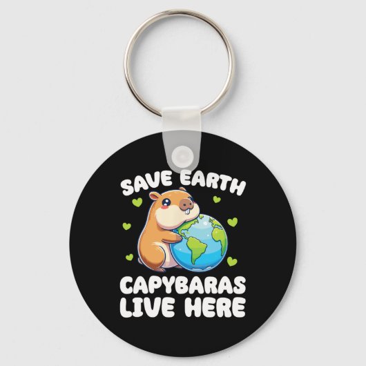 Save the Earth Capyra's Live Here Earth Day Sleutelhanger (Voorkant)