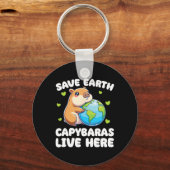 Save the Earth Capyra's Live Here Earth Day Sleutelhanger (Voorkant)
