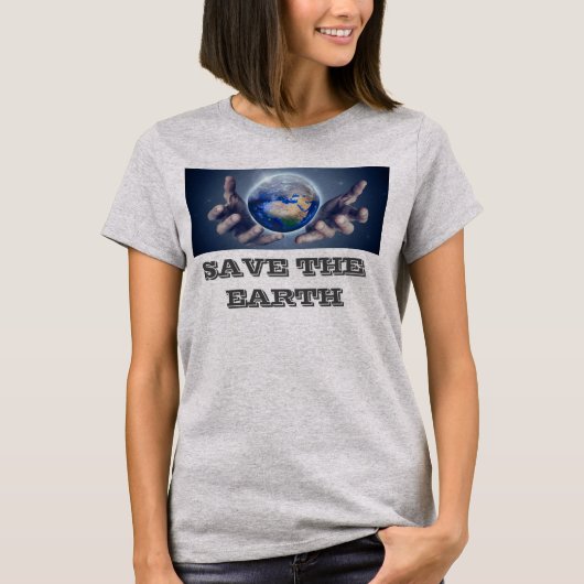 Save the earth Dames grijs T-shirt (Voorkant)