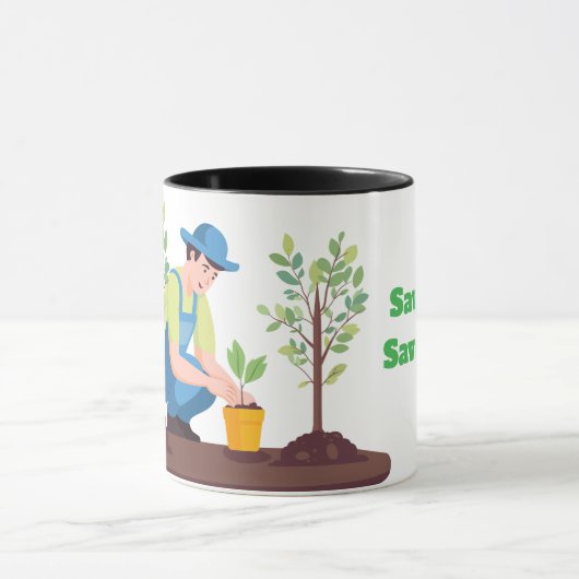 Save the Earth, Man Het planten van een boom in pl Mok (Midden)