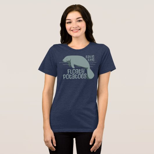 Save The Floaty Potatoes Manatee Tri-Blend Shirt (Voorkant volledig)