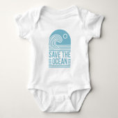 Save the ocean activist beach retro blue aesthetic romper (Voorkant)