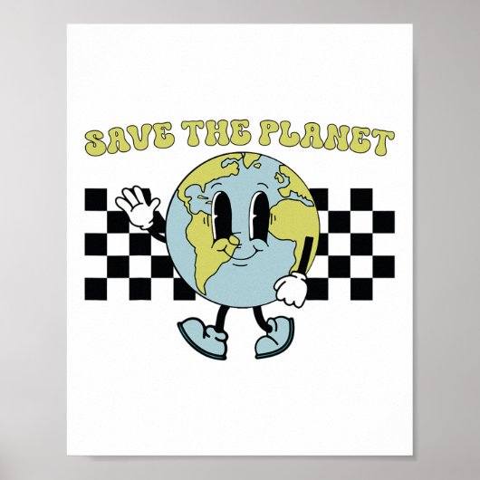 Save the Planet Earth Day Milieu Retro Groovy Poster (Voorkant)