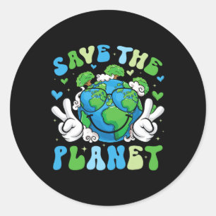 Save the Planet Happy Earth Day Shirten voor manne Ronde Sticker