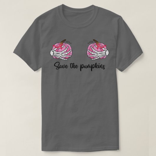 Save The Pumpkins Pink Ribbon Skeleton Hands Breas T-shirt (Design voorkant)