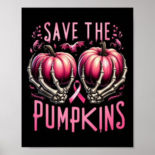 Save the Pumpkins Skelet Halloween borstkanker Poster (Voorkant)
