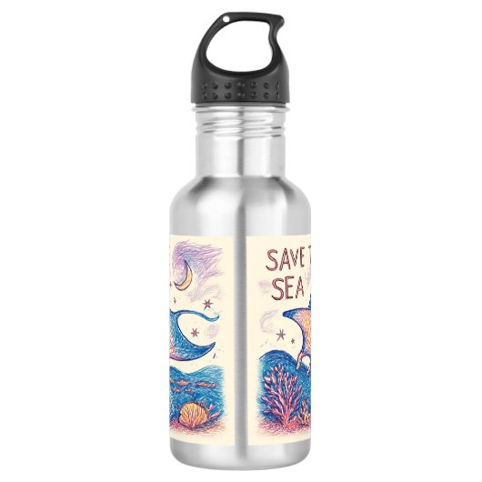 Save the Sea - Color Pencil Ocean Art Waterfles (Voorkant)